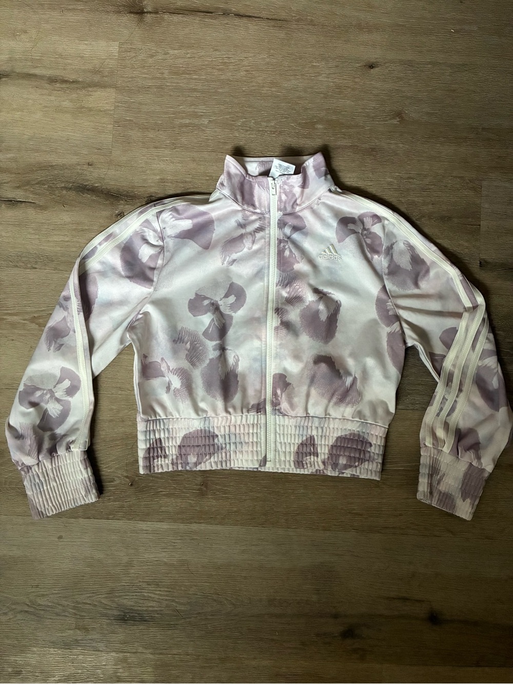 Adidas Pink Floral Zip-Up Cropped Track Jacket